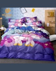 Jednorożec pościel zestaw fioletowy projektant kołdra pokrywa Cartoon Rainbow Animal łóżko z nadrukiem linia dla dziewczyna księ