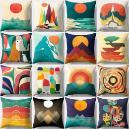 Dekoracyjne skórzane poszewki na poduszki kolorowe w skandynawskim stylu góry morze geometryczne wzory kwadratowe