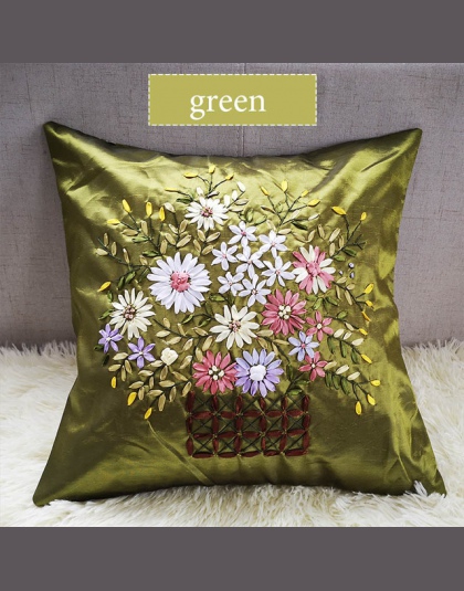1 sztuk 45 cm plac kreatywny zielony pomarańczowy różowy brązowy kolor kawy wstążka haftowane jedwabne poduszka materiałowa przy