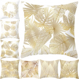 Dekoracyjne miękkie poszewki na poduszkę ozdobne kwadratowe elegancko zdobione w złote kwiaty wianki liście monstery