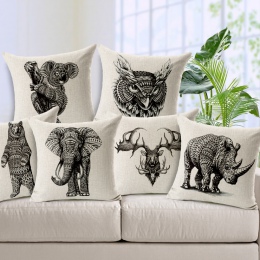 Strona główna dekoracyjne lniana poszewka na poduszkę pokrywa dla marki jakości poszewka na poduszkę śliczne Elephant Rhinoceros