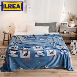 LREA zwierząt kreskówki koc polarowy dla dzieci buldog narzuta pokrowiec na sofę 1 pc zima dekoracje dla domu