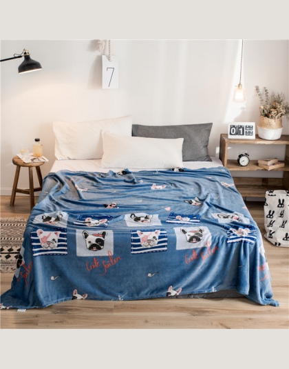 LREA zwierząt kreskówki koc polarowy dla dzieci buldog narzuta pokrowiec na sofę 1 pc zima dekoracje dla domu