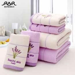 Duże ręczniki kąpielowe z miękkiej bawełny z klasycznym haftem w kształcie lawendy eleganckie wykończenie chłonne łazienkowe