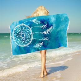 Dream Catcher wydrukowano ręcznik kąpielowy z frędzlami z mikrofibry ręcznik plażowy niebieski i różowy prostokąt osłona do biki