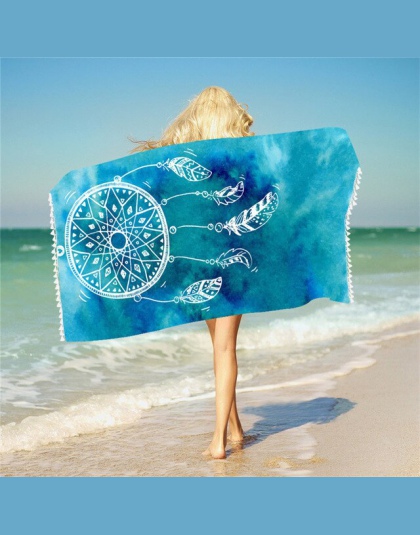 Dream Catcher wydrukowano ręcznik kąpielowy z frędzlami z mikrofibry ręcznik plażowy niebieski i różowy prostokąt osłona do biki