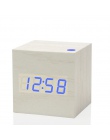 Multicolor Cube LED budzik drewniany nowoczesny dźwięk sterowania kwadratowych pulpit tabela termometr cyfrowy drewno USB/AAA da