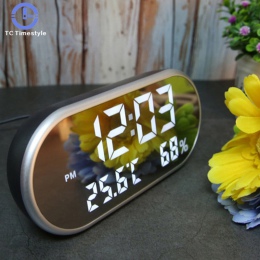 LED cyfrowy budzik z temperaturą Reveil zegarek USB elektroniczny zegary stołowe owalne lustro zegar na biurko Despertador