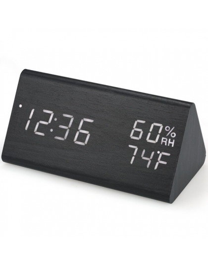 2019 nowy cyfrowy LED budzik kontrola dźwięku budzik drewniany 3 alarmy USB/baterii zegar stołowy kryty termometr higrometr
