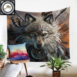 Wolf Warrior przez SunimaArt gobelin Native American ściany wiszące zwierząt arkuszy Indian wilk gobelin wystrój domu plaża mata
