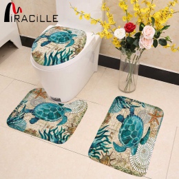 Miracille Marine Style 3 sztuk zestaw deska klozetowa pokrywy WC zestaw żółw morski drukowane łazienka mata zmywalny dywan dla w
