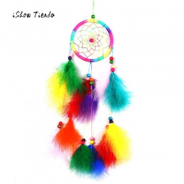 Home Decoration kolorowe Dream Catcher okrągła z piór powiesić rzemiosło Handmade Home wiszące dekoracje rzemiosło moda wiatr ku