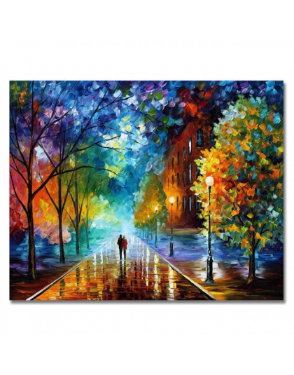 WEEN romantyczne spacery obraz numerami podłubać ręcznie malowane kochanka w deszczu obraz olejny dekoracja domowa przedstawiają