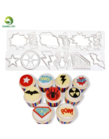 Sugarcraft 2 sztuk Superhero Cutter zestaw plastikowe Cupcake superbohatera Cookie Cutter ciastka ciasto kremówki tłoczone formy