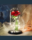Piękna i bestia Rose kwiaty w szklaną kopułą z oświetleniem LED drewniana podstawa na romantyczny Valentine jest prezent urodzin
