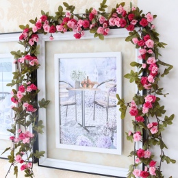 230 cm/91in Silk Rose dekoracje ślubne stroik z bluszczu sztuczne kwiaty Arch wystrój z zielonymi liśćmi wiszące ściany Garland