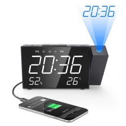 Projekcja budzik zegar cyfrowy Radio FM podwójny głośność alarmu czas drzemki wilgotności wyświetlacz temperatury biurko żarówka