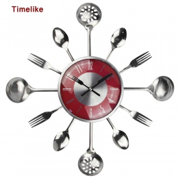 18 Cal duże dekoracyjne zegary ścienne Saat łyżka metalowa widelec zegar ścienny do kuchni sztućce kreatywny designerskie dekora