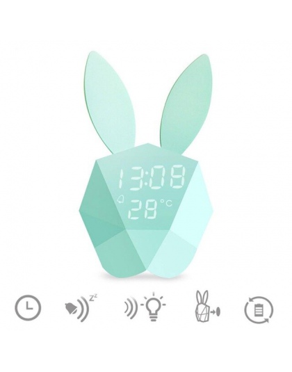 Śliczny królik LED zegar cyfrowy budzik dzieci mechaniczne dźwięk wrażliwe, noc, lekki termometr akumulator tabeli zegary ścienn
