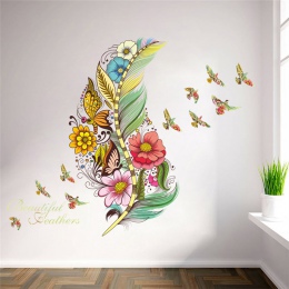 3d vivid pióro motyl ptaki kwiat naklejki ścienne dekoracji domu salon naklejki ścienne pcv diy mural art plakaty