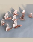 12 sztuk/zestaw złota róża 3D Hollow Butterfly naklejki ścienne Home Decor motyle naklejki dekoracji pokoju dla Wedding Party De