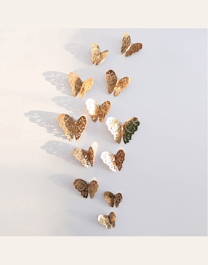 12 sztuk/zestaw złota róża 3D Hollow Butterfly naklejki ścienne Home Decor motyle naklejki dekoracji pokoju dla Wedding Party De