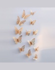 12 sztuk/zestaw złota róża 3D Hollow Butterfly naklejki ścienne Home Decor motyle naklejki dekoracji pokoju dla Wedding Party De