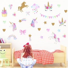 Cute Cartoon jednorożec naklejki ścienne dla dzieci pokój dziewczyny sypialnia wystrój domu DIY zwierząt tapety ścienne mural ar