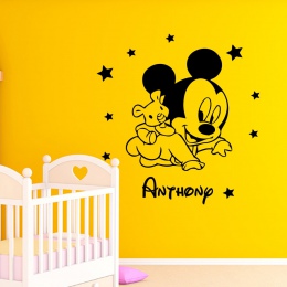 Niestandardowe nazwa Mickey Mouse Minnie naklejki ścienne naklejki ścienne winylowe naklejki dla dzieci pokój dzieci pokoju drzw