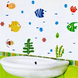 Gorąca sprzedaż piękne tropikalne Cartoon ryb z bąbelków morskich Ocean World wymienny naklejki ścienne naklejka toaleta dekorac
