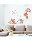 Cute para niedźwiedzie parasol naklejki ścienne dla dzieci pokoje naklejka Art dekoracja do pokoju dziecięcego przedszkole baby 