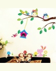 Cartoon sowy ptak oddział kwiaty naklejki ścienne dla dzieci pokój dzienny pokój przedszkole 3D winyl do wystroju wnętrz pcv tło
