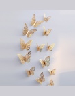 12 sztuk Hollow Cut 3D motyl naklejki ścienne Fansy akrylowy kwiat cięcia lustro motyl naklejki DIY dekoracja pokoju drop ship