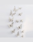 12 sztuk Hollow Cut 3D motyl naklejki ścienne Fansy akrylowy kwiat cięcia lustro motyl naklejki DIY dekoracja pokoju drop ship