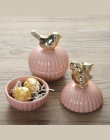 Różowy śliczne zwierzęta biżuteria ceramiczna pudełka ślub pierścień ozdoba Box z kryształ uchwyt kolczyk biżuteria pudełko do p