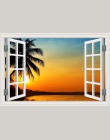 Lato plaża kokosowe drzewo 3D widok z okna naklejki plaży malowidła ścienne Art wymienny naklejki ścienne adesivo de parede deko