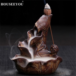 HOUSEEYOU ceramiczny lotos kadzidło palnika wodospad cofaniu uchwyt kadzidła wystrój domu buddyjski zapach kadzidła + 10 sztuk k