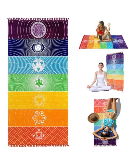 Rainbow Boho Beach Mat Mandala koc paski Wall Hanging Tapestry szalik mata do jogi LBShipping