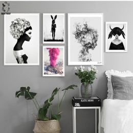 Nordic Cuadros plakaty i reprodukcje czarne białe obraz ścienny na płótnie obraz dziewczynki do salonu skandynawski wystrój domu