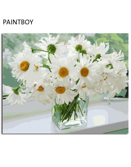 PAINTBOY oprawione obrazy kwiaty DIY obraz olejny malowanie numerami ręcznie malowane na płótnie Home Decor