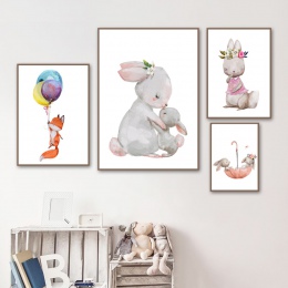 Dziecko królik lisa balon obraz ścienny na płótnie Nordic plakaty i reprodukcje Cartoon zwierząt zdjęcia ścienny dla dzieci wyst