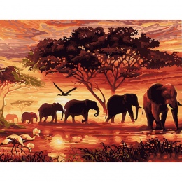 CHENISTORY zachód słońca słonie zwierzęta obraz DIY przez numery nowoczesne Wall Art ręcznie malowane obraz akrylowy na wystrój 
