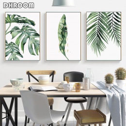 Liście akwarela obraz ścienny na płótnie zielony styl roślin Nordic plakaty i reprodukcje dekoracyjne obraz Modern Home Decorati