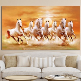 Siedem Running biały koń zwierzęta malowanie artystycznym płótnie Art złoty plakaty i reprodukcje nowoczesne ścienne obraz do sa