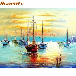 RUOPOTY żeglarstwo łódź krajobraz obraz DIY przez numery zestawów akrylowe farby na płótnie streszczenie nowoczesne Wall Art obr
