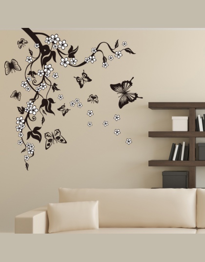 Kreatywny motyl kwiat oddział dekoracyjne naklejki ścienne wystrój domu salon dekoracje pcv naklejki ścienne Diy Mural Art