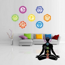 7 sztuk/zestaw 13X13 CM czakry naklejki na ścianę Mandala joga Om medytacja Symbol naklejka ścienna Chakra dekoracje ścienne do 