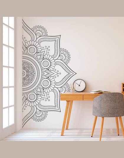 Pół Mandala naklejka ścienna naklejka do sypialni nowoczesny Design wzór Vinyl Art samoprzylepne naklejki ścienne wystrój pokoju