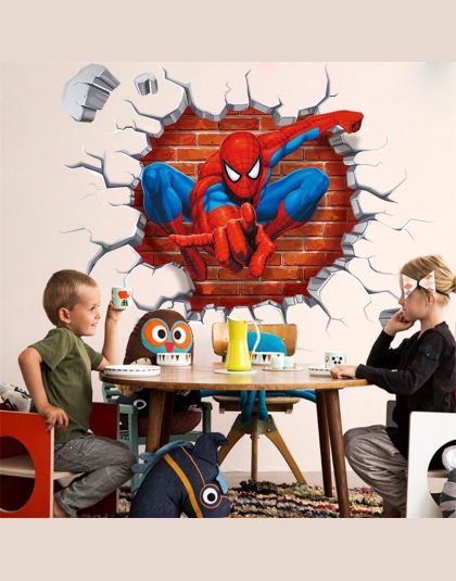 % 45*50 cm hot 3d otwór słynnej kreskówki film spiderman naklejki ścienne dla dzieci pokoje chłopców prezenty poprzez naklejki ś