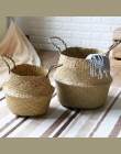 Wykonany ręcznie składany naturalne trawa morska kosze pranie przechowywanie odzieży z wikliny Rattan tkane słomy bambusa zabawk